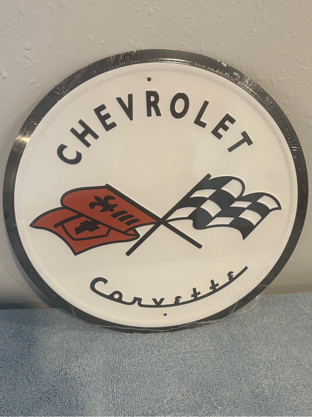 Chevrolet Corvette 12” Round Metal Sign. Vintage Sign.